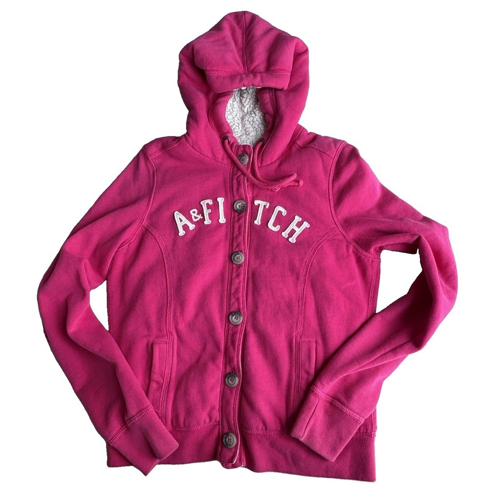 Abercrombie & Fitch Y2K Jacket Womens Large Sherpa Lined Hoodie 2000s Pink A&F